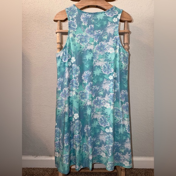 Just Be 1X Sleeveless Floral A-Line Dress blue,turquoise, mint and white —D - Picture 5 of 5